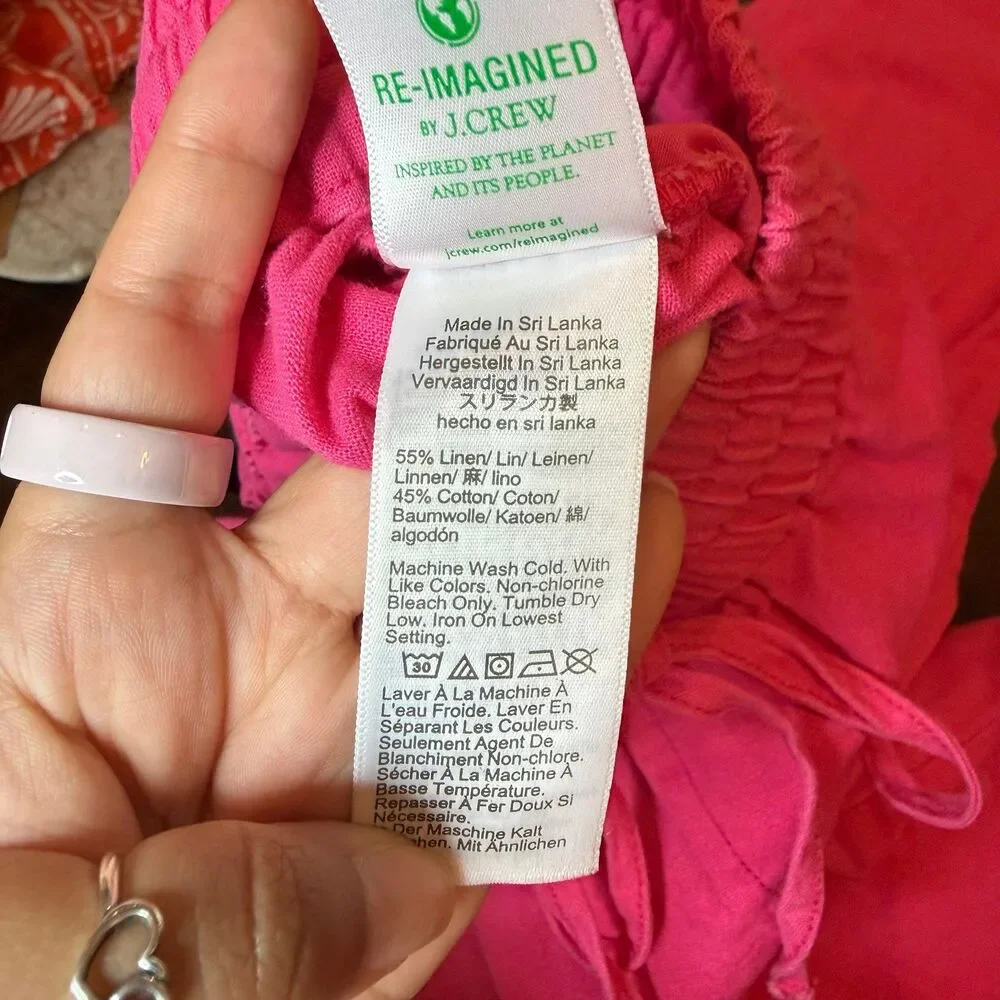 J. Crew Hot Pink 100% Linen Drawstring Pants size 4 Lightweight Bright Casual